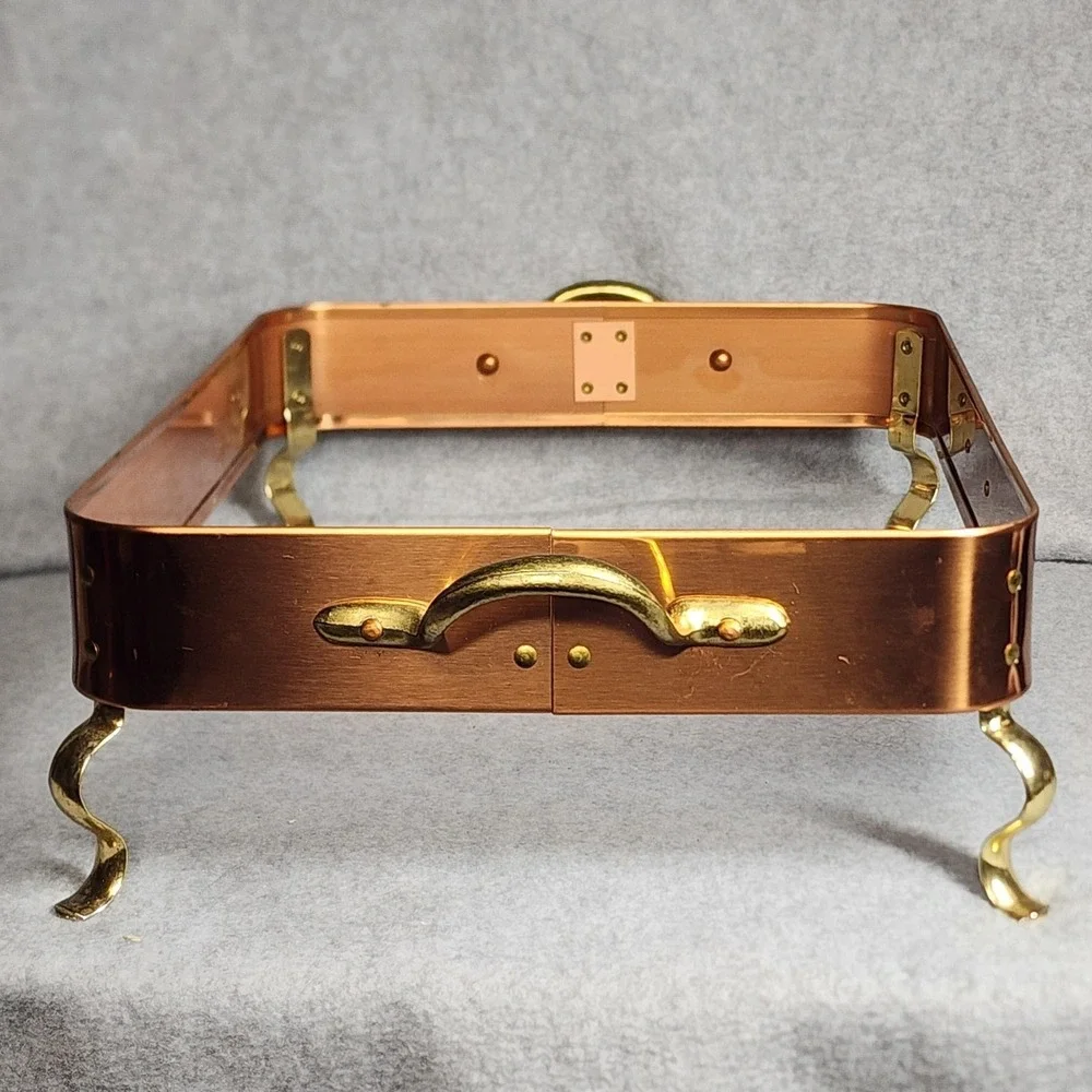 Vintage De La Cuisine Copper Brass Casserole Dish Stand Rectangula Buffet Server